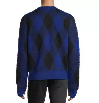 Мужской синий шерстяной пуловер в клетку с узором Argyle Check Ekd Burberry, синий