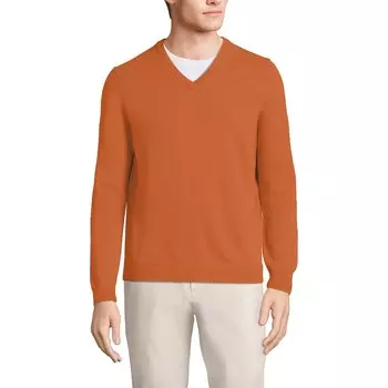 Мужской свитер из тонкого кашемира Lands End с v-образным вырезом Lands' End, цвет Fresh Cinnamon