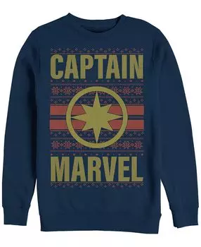 Мужской свитер Ugly с логотипом Captain Marvel на груди, флис с круглым вырезом Marvel Fifth Sun