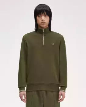 Мужской свитшот на молнии и окантовке Fred Perry, зеленый