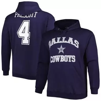 Мужской темно-синий флисовый пуловер с капюшоном Dak Prescott Dallas Cowboys Big & Tall с именем и номером