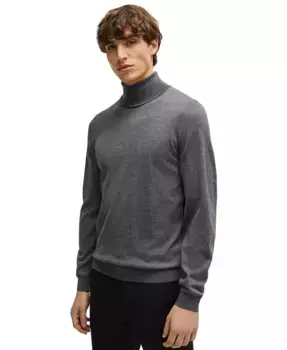 Мужской тонкий свитер с воротником-стойкой из мериносовой шерсти Hugo Boss, серый