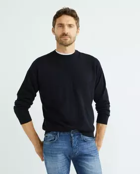 Мужской вязаный свитер с логотипом Emporio Armani, темно-синий