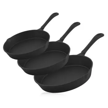 Набор чугунных сковород для жарки и стейков BBQ-Toro | 16 см, 20 см, 24 см, черный