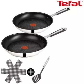 Набор индукционных сковород Tefal E30 Jamie Oliver, 4 предмета -SET7- маленькая сковорода 20 см + большая сковорода 28 см, с антипригарным покрытием, ДЛЯ НЕБОЛЬШИХ ХОЗЯЙСТВ