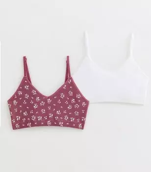 Набор из 2 бесшовных бюстгальтеров с цветочным принтом New Look, сливовый