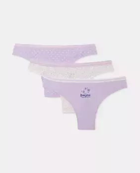 Набор из 3 стрингов с принтом bonjour Easy Wear, цвет Lila