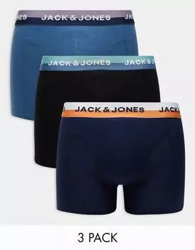 Набор из 3 трусов-боксеров Jack & Jones разноцветного синего цвета с поясом с логотипом