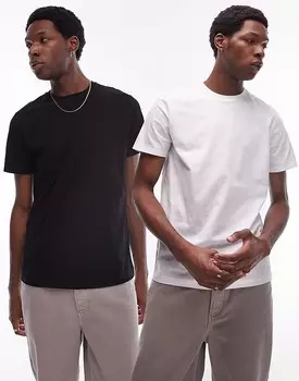 Набор из двух черно-белых базовых футболок стандартного кроя Topman