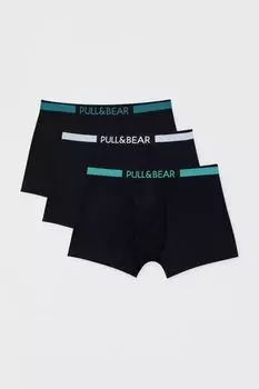Набор из трех базовых черных трусов-боксеров с логотипом на поясе PULL&amp;BEAR