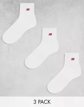 Набор из трех белых носков средней высоты New Balance =f с красным логотипом