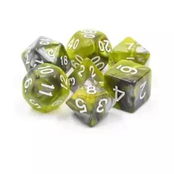Набор Poly — Green Flow с белым (7), Dice Sets - Resin/Acrylic - Blue, Green, & Purple (Foam Brain Games)