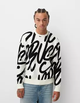 Напечатанный свитер Bershka, белый