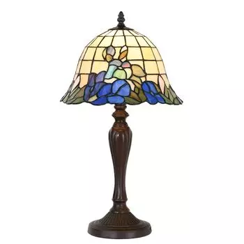 Настольная лампа Clayre & Eef Tiffany 29x53 см Синий Бежевый Стекло Пластик Круглые Цветы Clayre&Eef