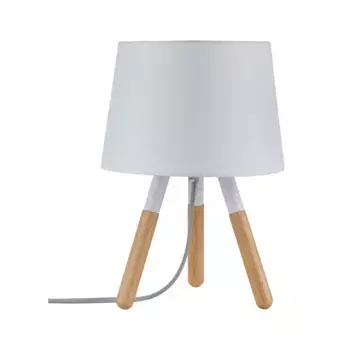 Настольная лампа Paulmann "Neordic Berit max.1x20W E27 белый/дерево 230В ткань/металл", 1 лампочка, лампочка E27 | без лампочек 22,0 см, Высота: 31,5 см, белый/коричневый
