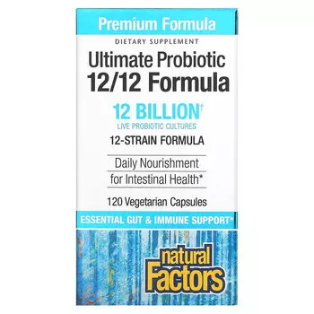 Natural Factors, Ultimate Probiotic, 12/12 Formula, 12 миллиардов КОЕ, 120 растительных капсул