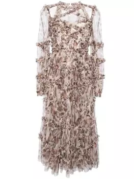Needle & Thread платье Leopard Diamond Ruffle Ballerina, коричневый