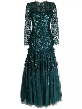 Needle & Thread платье макси Regal Rose с пайетками, зеленый