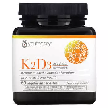 Незаменимые Ежедневные Витамины Youtheory K2D3, 60 вегетарианских капсул