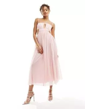 Нежно-розовое платье миди с бретельками и корсетом ASOS DESIGN