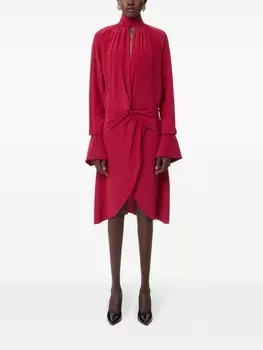 Nina Ricci шелковое платье миди с высоким воротником, красный