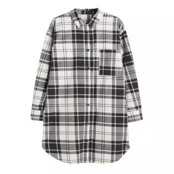 Ночная рубашка фланелевая с принтом в клетку H&amp;M, белый/черный