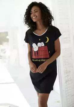Ночная рубашка Peanuts с принтом Snoopy, черный