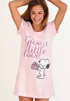 Ночная рубашка Peanuts с принтом Snoopy, длина мини, розовый