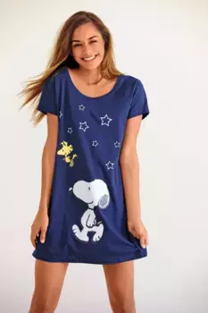 Ночная рубашка Peanuts с принтом Snoopy, длина мини, цвет морской волны