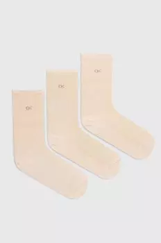 Носки , 3 пары Calvin Klein, бежевый