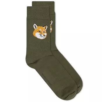 Носки Maison Kitsun Fox Head Sock, цвет Dark Khaki