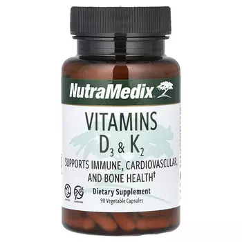 NutraMedix, витамины D3 и K2, 90 растительных капсул