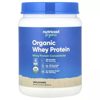 Nutricost, органический сывороточный протеин, без добавок, 454 г (1 фунт)
