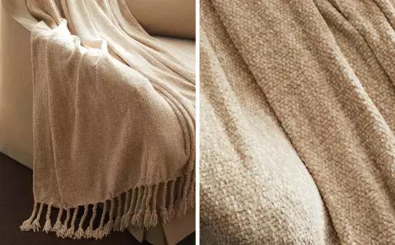Объемный плед из синели Zara Home, цвет Tan
