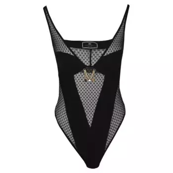 Облегающее кружевное боди Elisabetta Franchi, черный