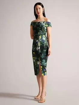 Облегающее платье Ted Baker Divena Bardot, темно-зеленый/мульти