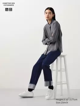 Обычные прямые джинсы длинные Uniqlo, синий