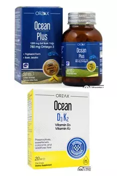 Ocean Plus Omega3 1200 мг 50 капсул и капли Ocean Vitamin D3k2 20 мл