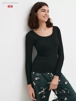 Очень теплый топ-бюстгальтер heattech в рубчик с круглым вырезом Uniqlo, черный