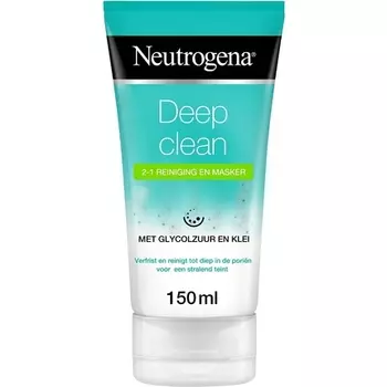 Очищающая и маска Deep Clean 2-в-1 Очищающая очищающая маска для лица и маска для лица с гликолевой кислотой и глиной 150 мл, Neutrogena