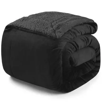 Одеяло Blumtal Sherpa, мягкое одеяло, пушистое одеяло XXL, флисовое одеяло, сертификат Oeko-TEX, большое диванное одеяло, одеяло, покрывало и покрывало, 220 x 240 см, черный