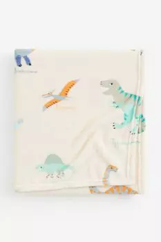 Одеяло H&M Home Patterned Fleece Dinosaurs, светло-бежевый
