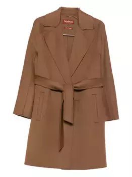 Однобортное пальто с поясом MAX MARA, коричневый