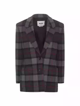Однобортный жакет в клетку MSGM, серый