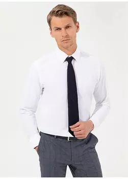 Однотонная белая мужская рубашка с классическим воротником Pierre Cardin