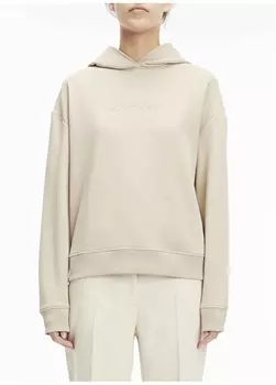 Однотонная бежевая женская толстовка с воротником с капюшоном Calvin Klein