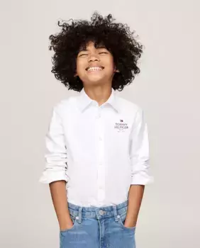 Однотонная рубашка для мальчика с длинными рукавами Tommy Hilfiger, белый