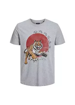 Однотонная светло-серая мужская футболка с круглым вырезом Jack & Jones