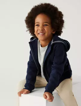 Однотонная толстовка с богатым содержанием хлопка (2–7 лет) Marks & Spencer, темно-синий