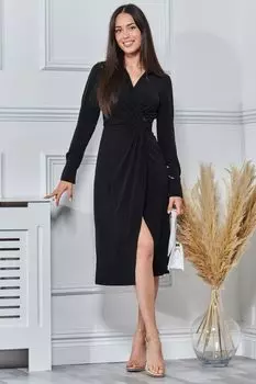 Однотонное платье-рубашка из джерси с длинными рукавами Jolie Moi, черный